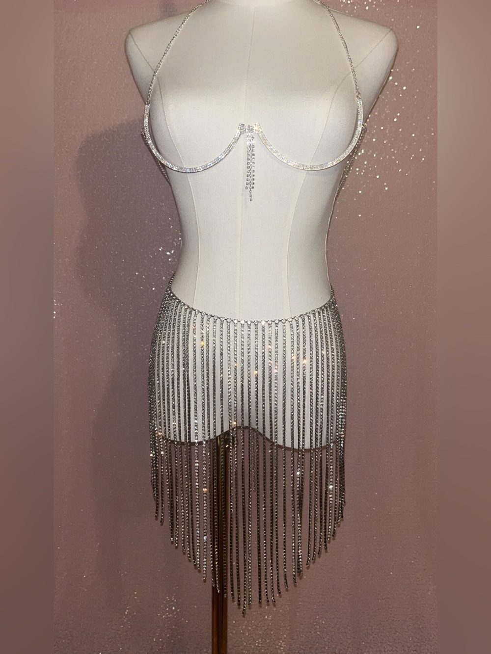Crystal Fringe Silver Belt / Skirt cover — White/Silver Embellished